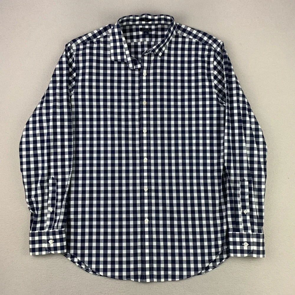 J.CREW Shirt Mens‎ XL Blue Gingham Check Plaid Long Sleeve Slim-Fit Button Up